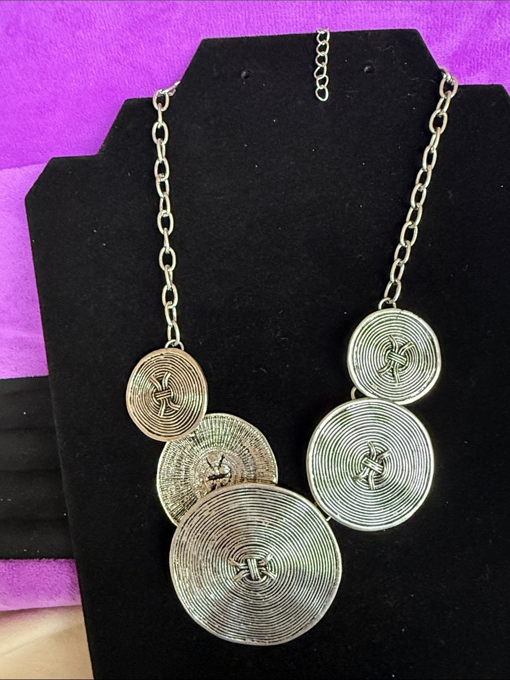 Silver Tone Concentric Circle Statement Necklace